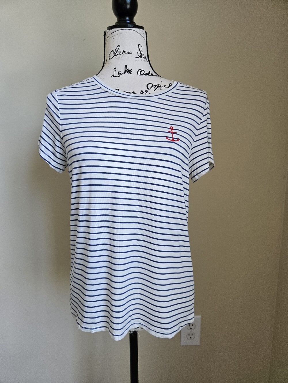 Brit.NY Striped T Shirt Womens M Nautical Stretchy Anchor